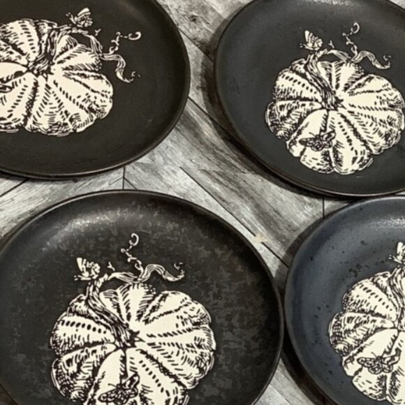4 Threshold Black White Pumpkin Pattern Stoneware Dessert Appetizer Plates 6" - Picture 6 of 6